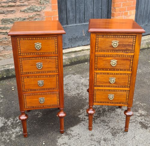 pair of edwardian mahogany inlaid bedside cabinets - CATEGORY: ANTIQUE CUPBOARDS - DATED EDWARDIAN