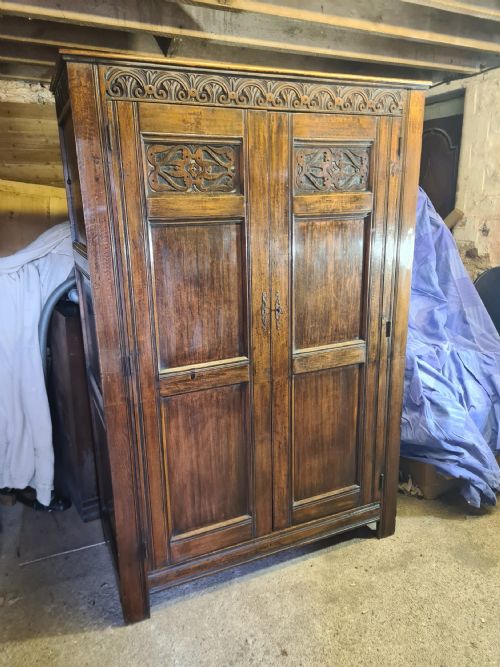 victorian carved oak two door wardrobe - CATEGORY: ANTIQUE WARDROBES - DATED VICTORIAN