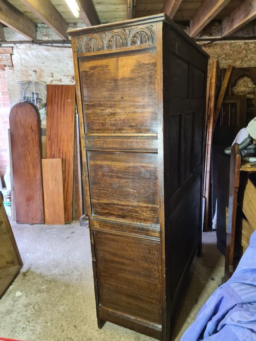 VICTORIAN CARVED OAK TWO DOOR WARDROBE - ADDITIONAL PHOTO 2