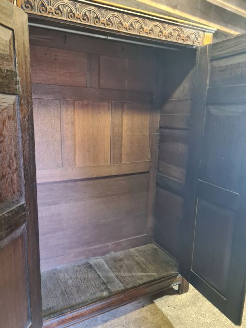 VICTORIAN CARVED OAK TWO DOOR WARDROBE - ADDITIONAL PHOTO 4