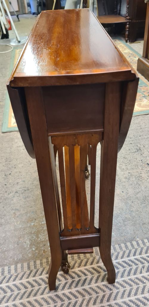 EDWARDIAN MAHOGANY INLAID OVAL SUTHERLAND TABLE - ADDITIONAL PHOTO 2