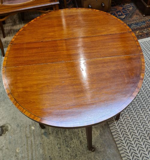 EDWARDIAN MAHOGANY INLAID OVAL SUTHERLAND TABLE - ADDITIONAL PHOTO 3