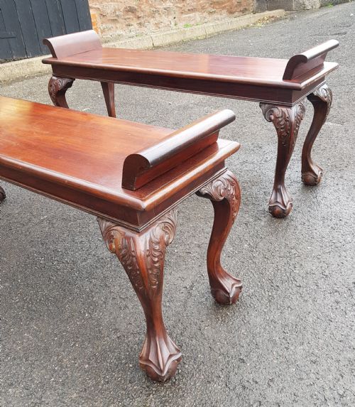 PAIR OF EDWARDIAN MAHOGANY CABRIOLE LEG WINDOW SEATS - ADDITIONAL PHOTO 4