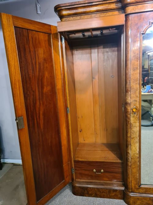 VICTORIAN BURR WALNUT BREAKFRONT WARDROBE - ADDITIONAL PHOTO 5