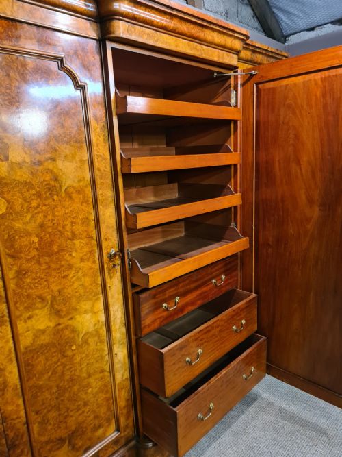 VICTORIAN BURR WALNUT BREAKFRONT WARDROBE - ADDITIONAL PHOTO 6