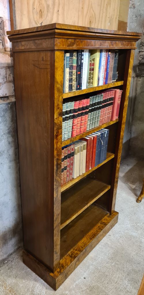 VICTORIAN BURR WALNUT OPEN BOOKCASE - ADDITIONAL PHOTO 2
