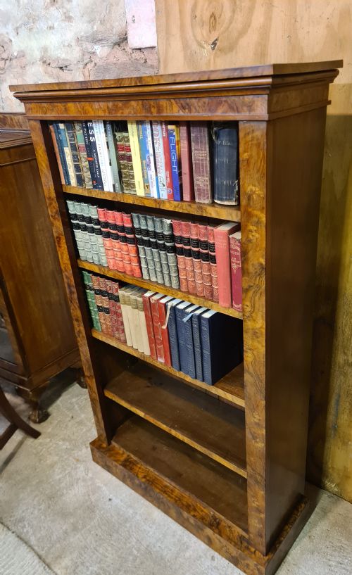 VICTORIAN BURR WALNUT OPEN BOOKCASE - ADDITIONAL PHOTO 4