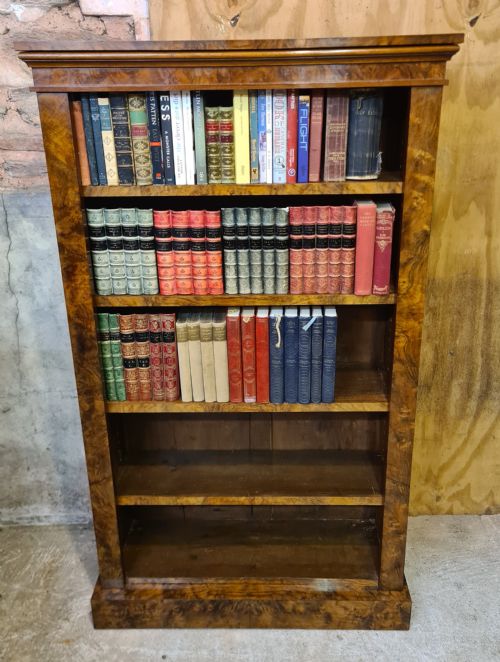 VICTORIAN BURR WALNUT OPEN BOOKCASE - ADDITIONAL PHOTO 5