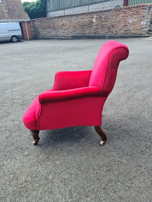 EDWARDIAN WALNUT HOWARD STYLE ARM CHAIR - ADDITIONAL PHOTO 5