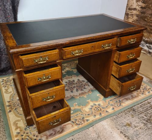 EDWARDIAN MAPLE CO OAK PEDISTAL DESK - ADDITIONAL PHOTO 8