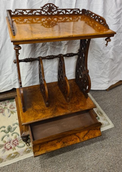 VICTORIAN BURR WALNUT CANTERBURY WHATNOT - ADDITIONAL PHOTO 2
