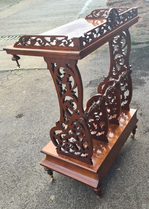 VICTORIAN BURR WALNUT CANTERBURY WHATNOT - ADDITIONAL PHOTO 4