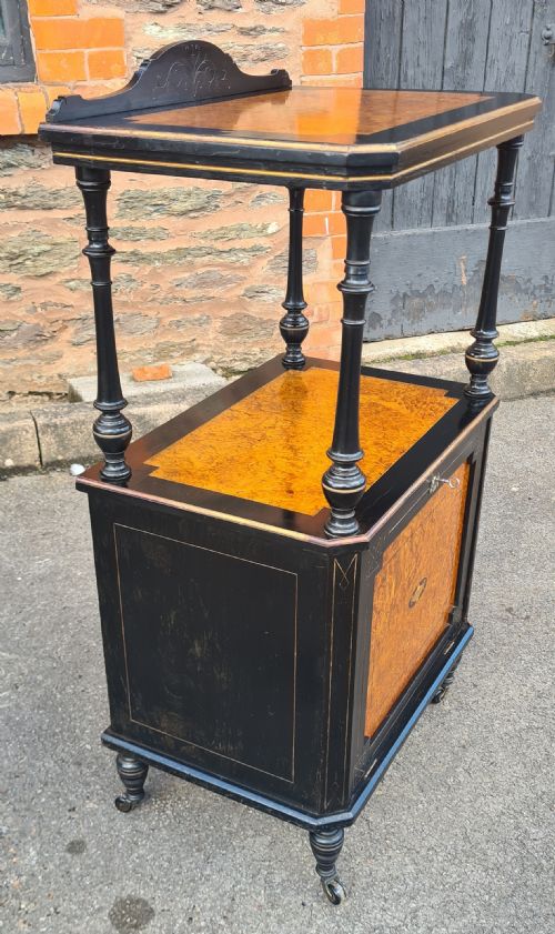 VICTORIAN EBONISED AND AMBOYNA MUSIC CABINET - ADDITIONAL PHOTO 1