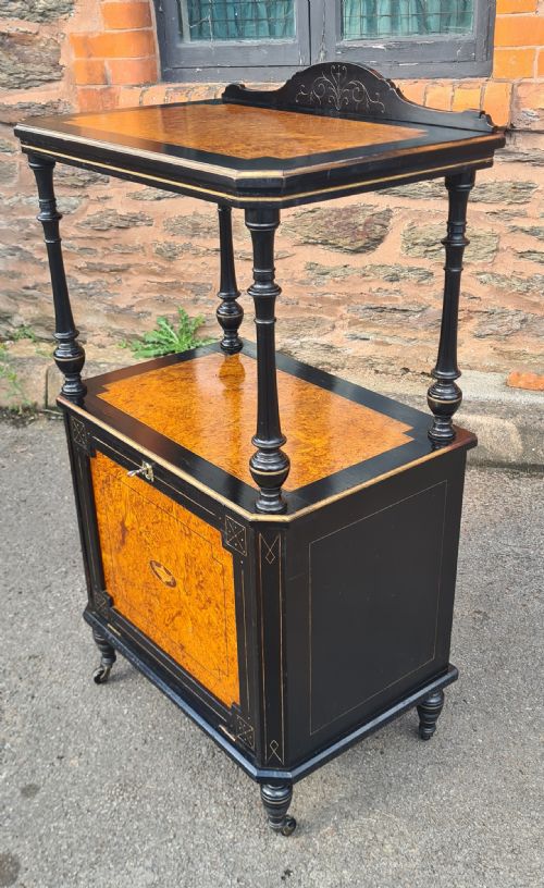 VICTORIAN EBONISED AND AMBOYNA MUSIC CABINET - ADDITIONAL PHOTO 5