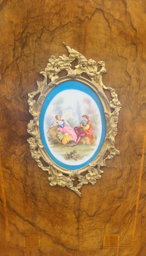 VICTORIAN WALNUT INLAID ORMOLU MOUNTED CREDENZA WITH SEVRES PLAQUES - ADDITIONAL PHOTO 7