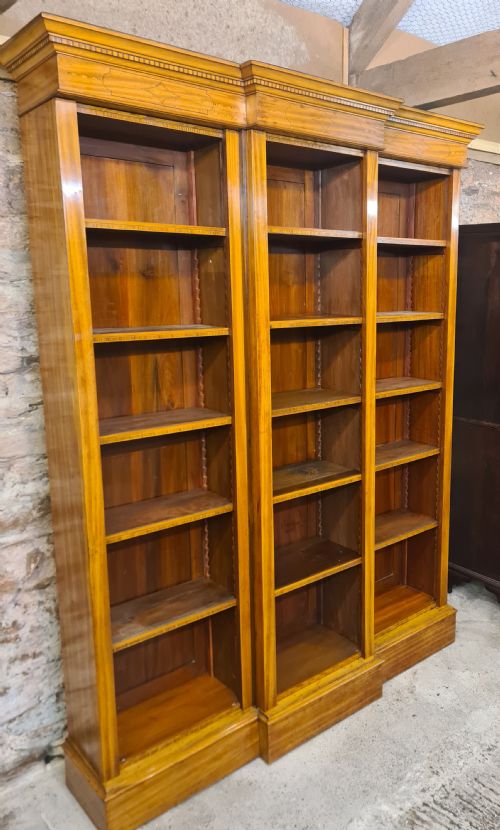 EDWARDIAN SATINWOOD INLAID BREAKFRONT BOOKCASE - ADDITIONAL PHOTO 4