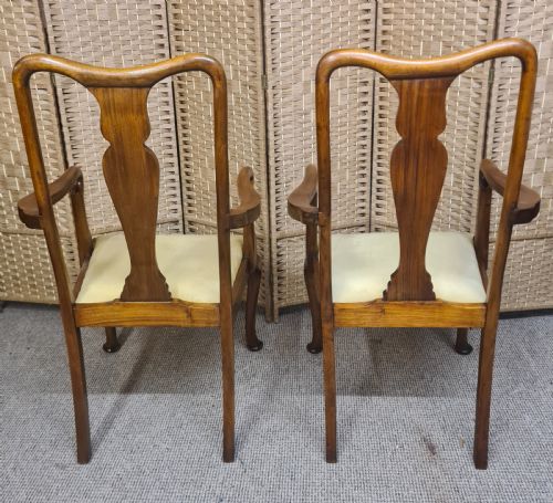 PAIR OF 1920S WALNUT QUEEN ANNE STYLE CROOK ARM CHAIRS - ADDITIONAL PHOTO 1