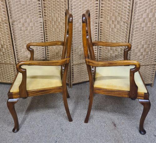PAIR OF 1920S WALNUT QUEEN ANNE STYLE CROOK ARM CHAIRS - ADDITIONAL PHOTO 3