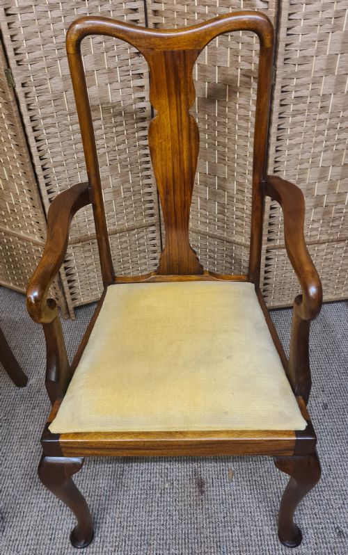 PAIR OF 1920S WALNUT QUEEN ANNE STYLE CROOK ARM CHAIRS - ADDITIONAL PHOTO 4