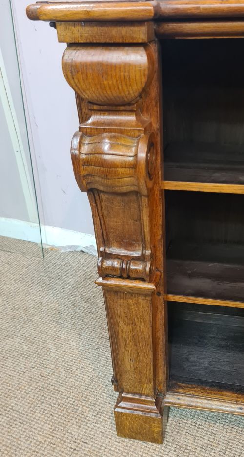 19TH CENTURY CARVED OAK DOUBLE BOOKCASE - ADDITIONAL PHOTO 3