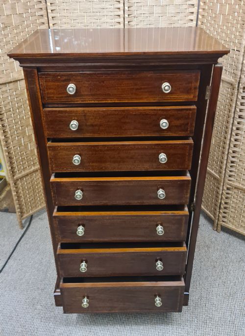 LATE VICTORIAN MAHOGANY INLAID WELLINGTON CHEST - ADDITIONAL PHOTO 3