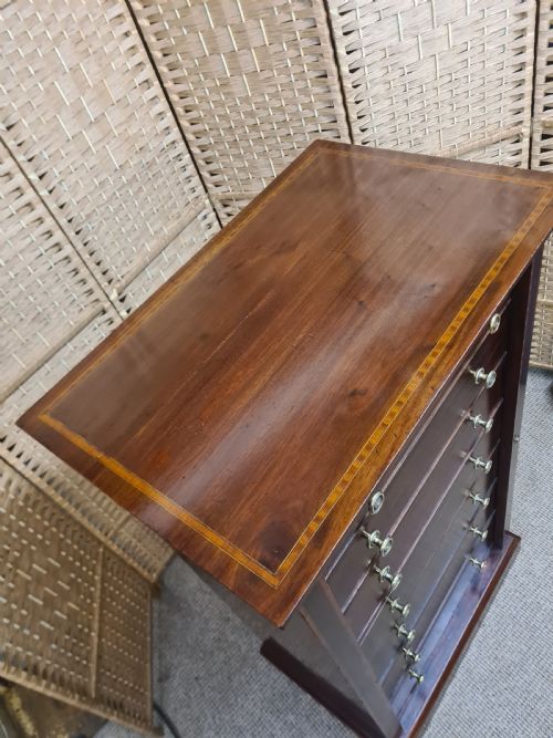 LATE VICTORIAN MAHOGANY INLAID WELLINGTON CHEST - ADDITIONAL PHOTO 4