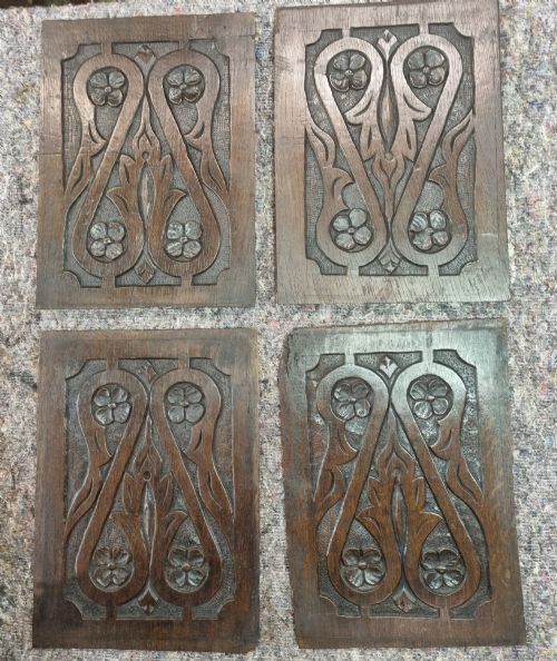 Set Four 18th Century Carved Oak Panels.