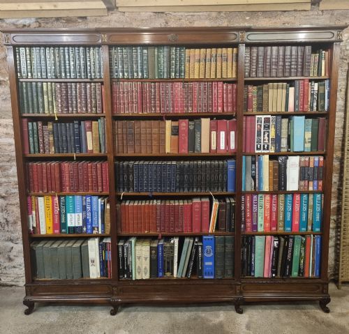 Edwardian Walnut Breakfront Open Bookcase.