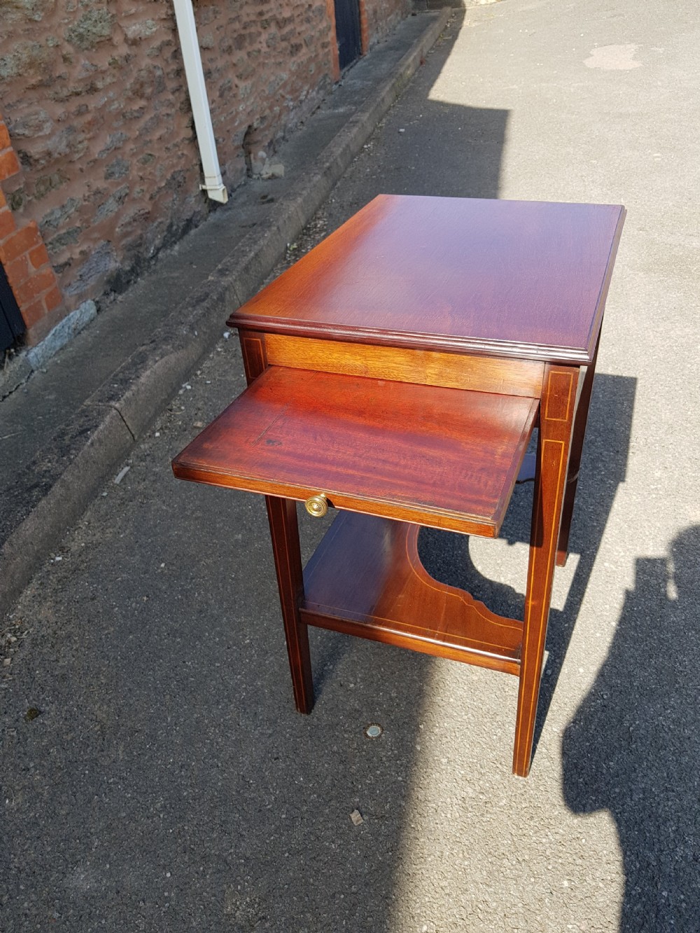 Victorian inlaid mahogany small writing table  View III
