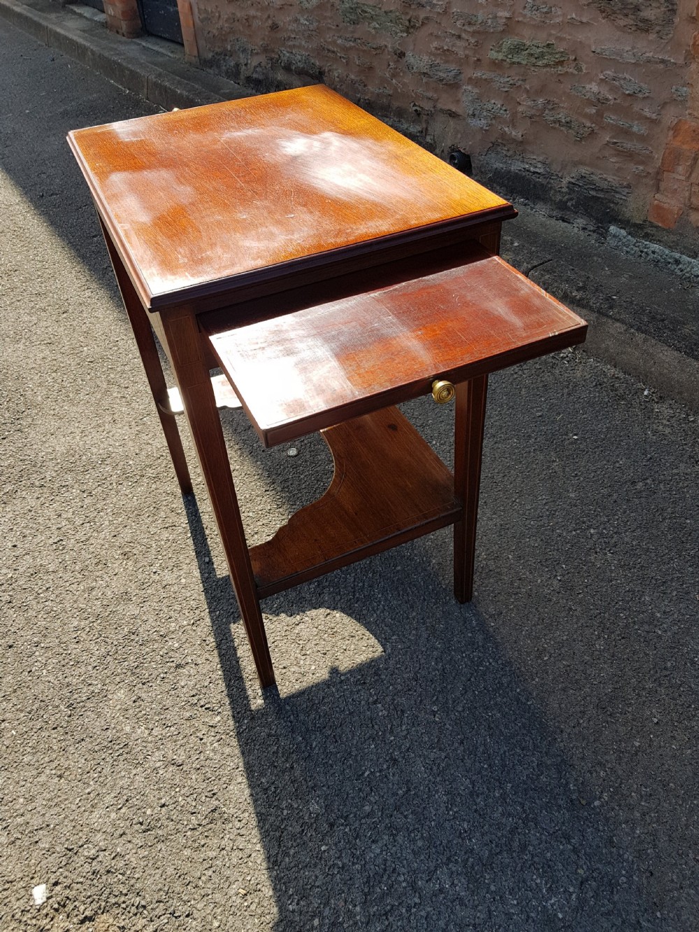 Victorian inlaid mahogany small writing table  View V