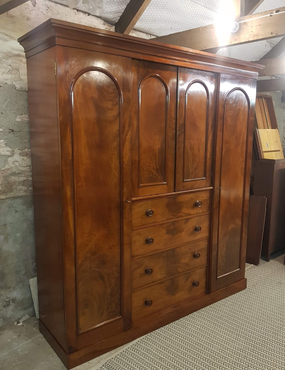 Victorian mahogany four door wardrobe.  View IV