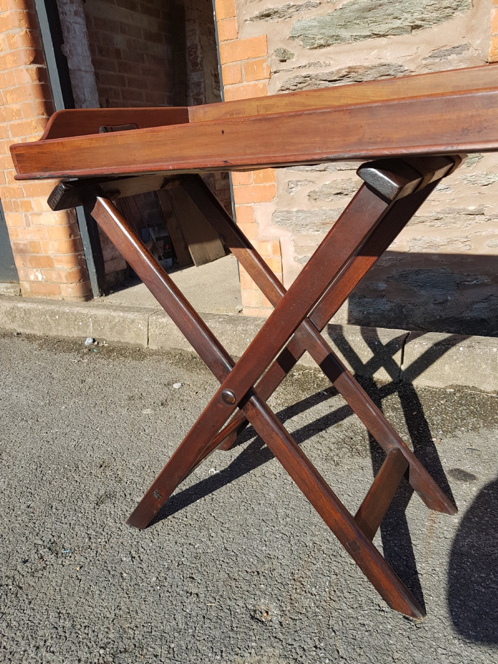Pair of Victorian mahogany butler trays on stands. 
 View IV