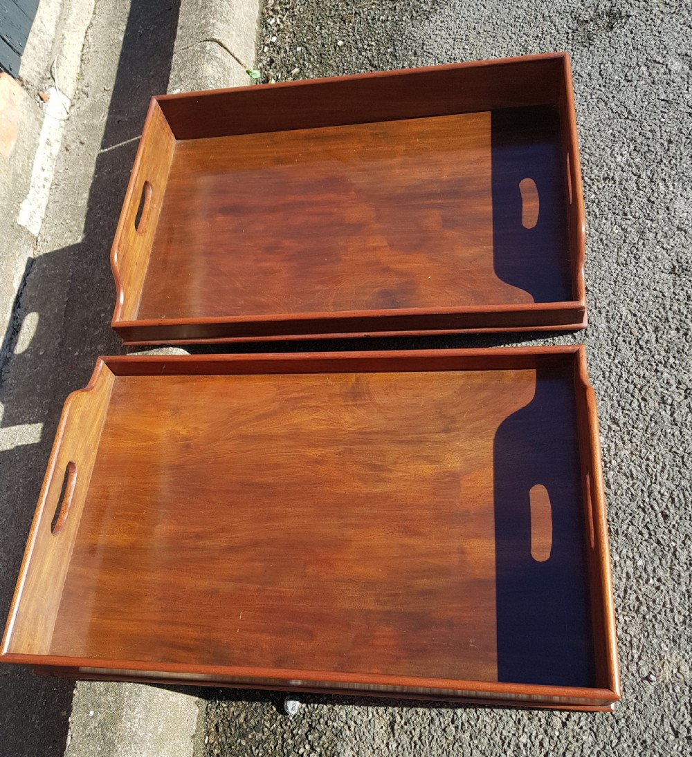 Pair of Victorian mahogany butler trays on stands. 
 View VII
