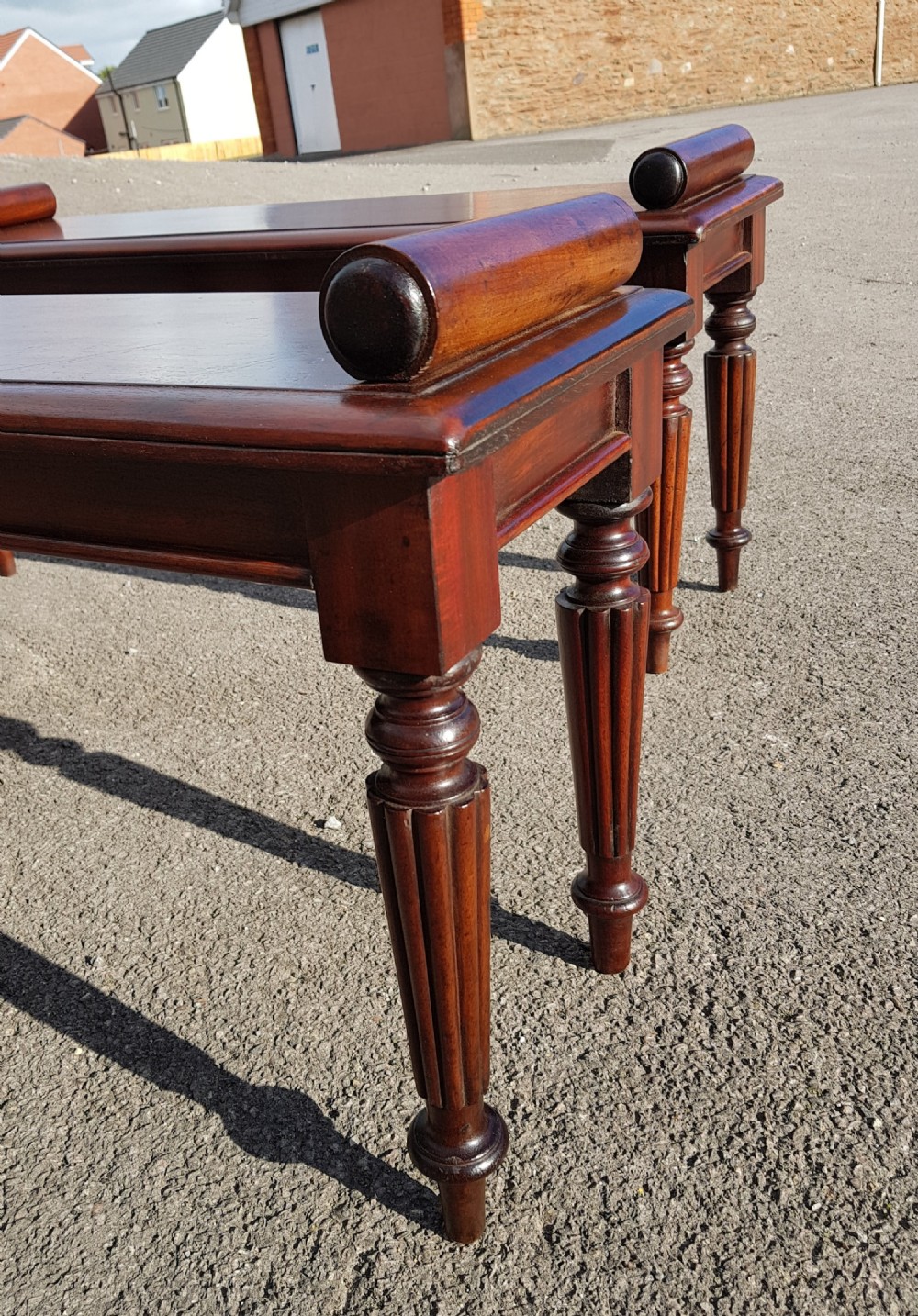 Pair of Victorian mahogany window seats.  View IV