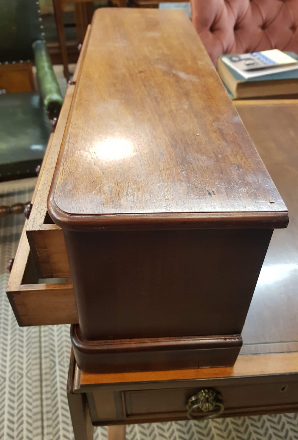 Victorian mahogany table top chest.  View V