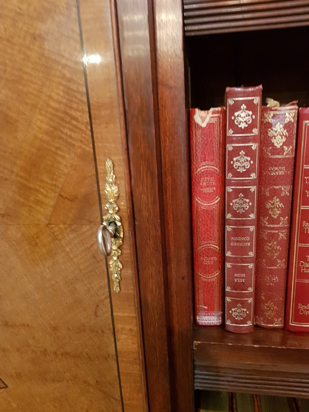 Mahogany inlaid large Library Bookcase.  View IX