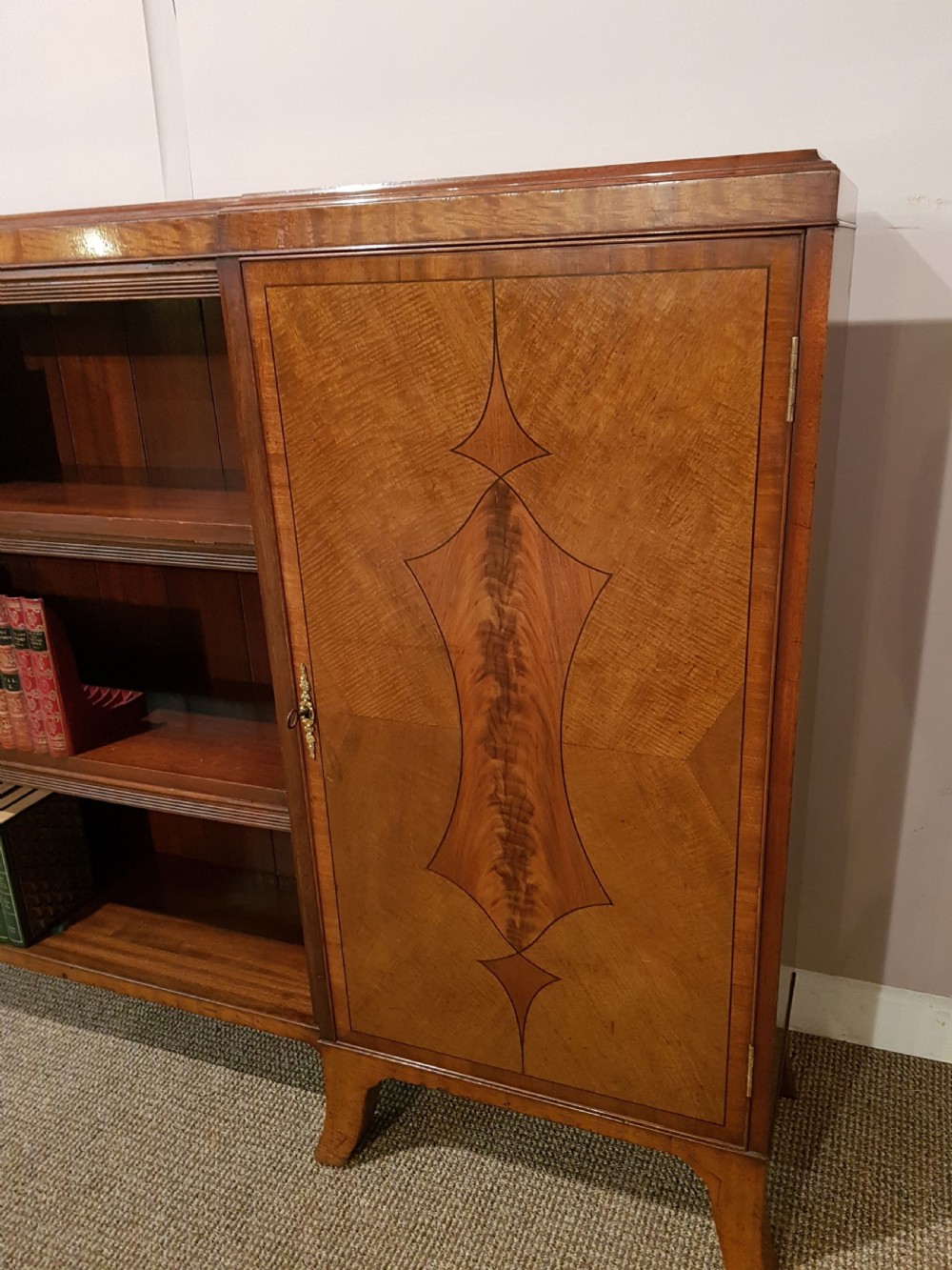 Mahogany inlaid large Library Bookcase.  View XII