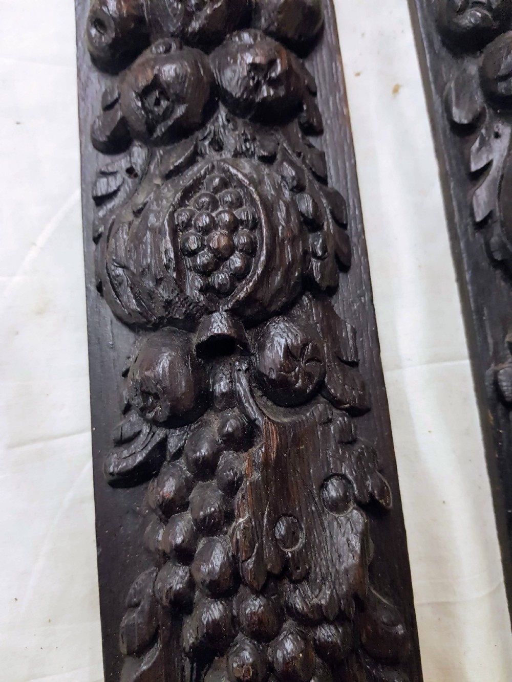 Pair of 18th Century Carved Oak Stiles.  View V
