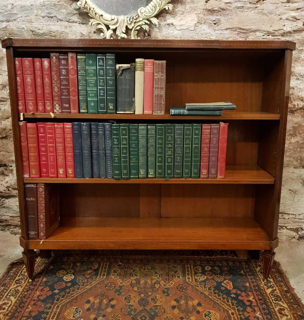 Edwardian Mahogany Inlaid open Bookcase. 