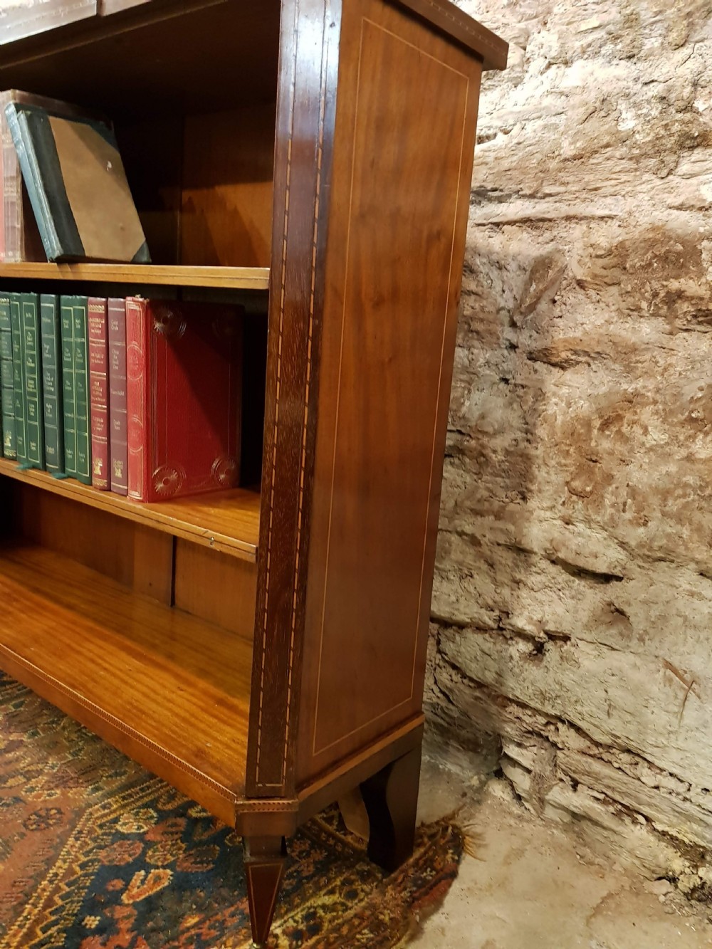 Edwardian Mahogany Inlaid open Bookcase.  View II