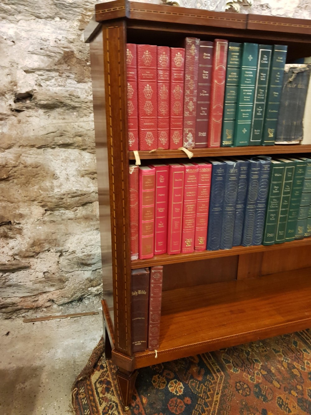 Edwardian Mahogany Inlaid open Bookcase.  View V
