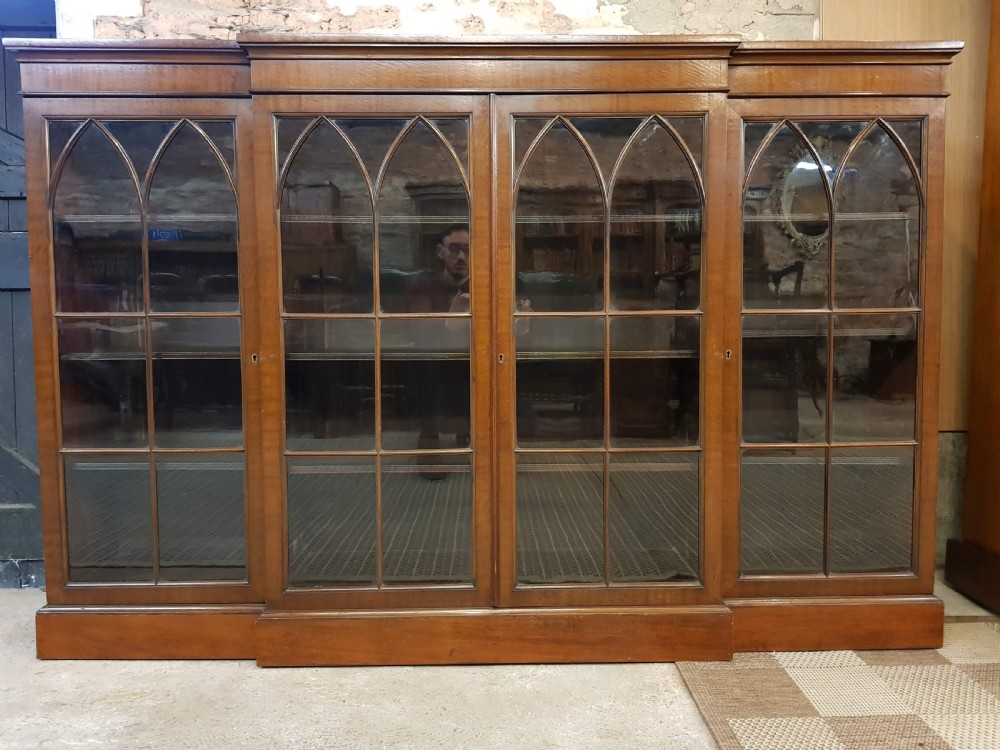 Edwardian mahogany four door breakfront bookcase