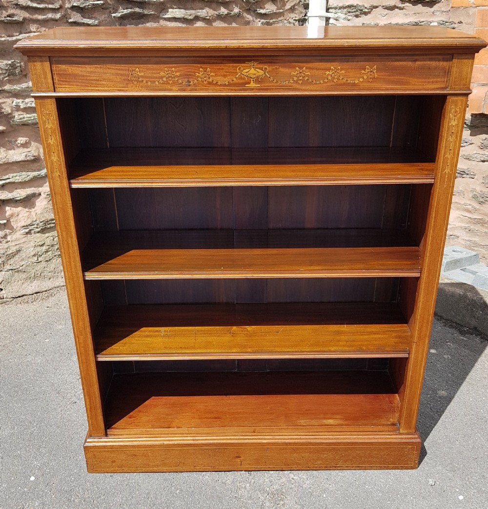 Edwardian Mahogany Inlaid Open Bookcase. 
