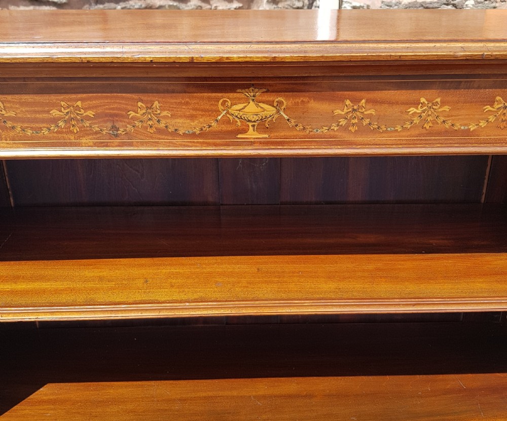Edwardian Mahogany Inlaid Open Bookcase.  View II
