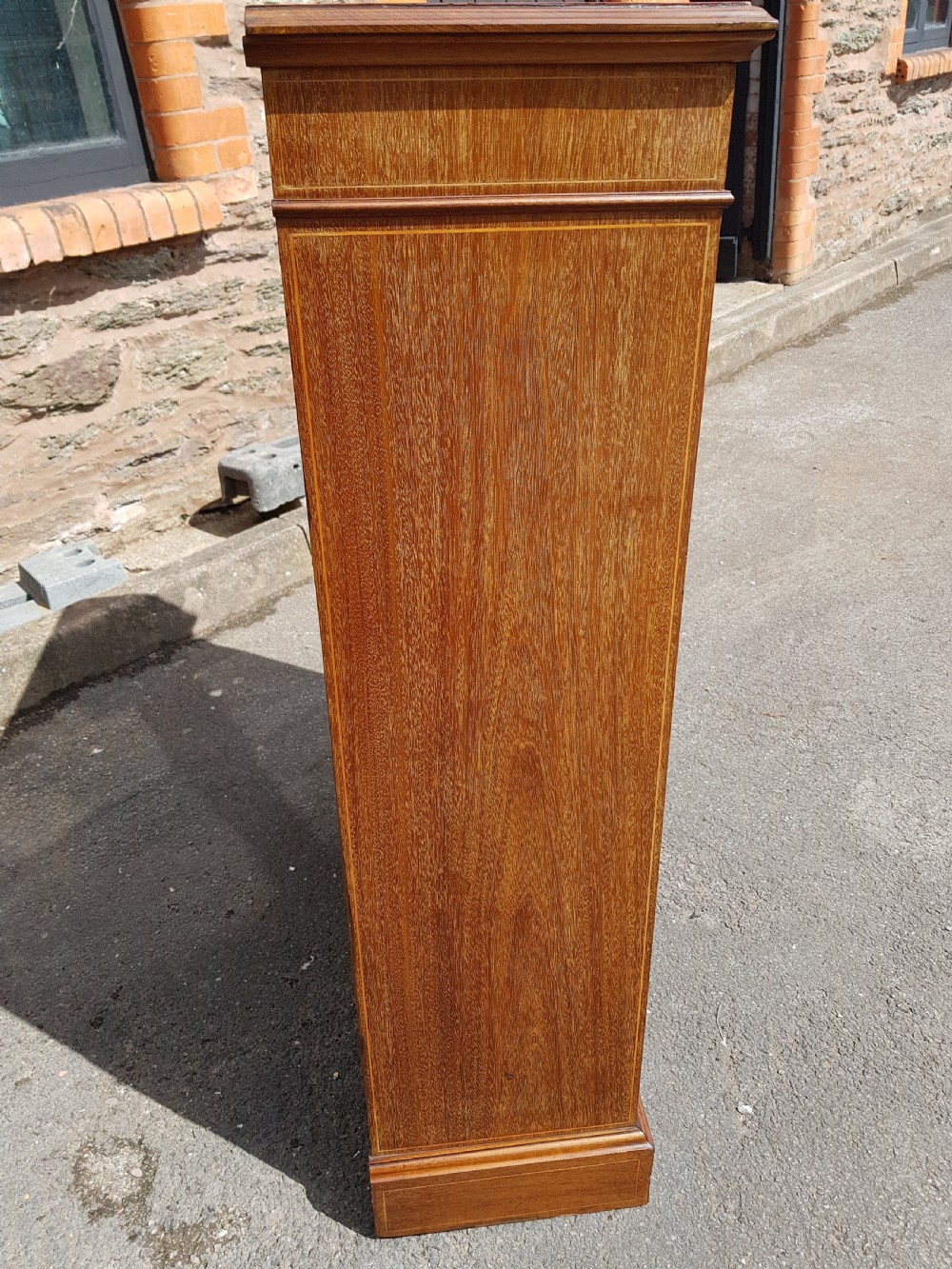 Edwardian Mahogany Inlaid Open Bookcase.  View III