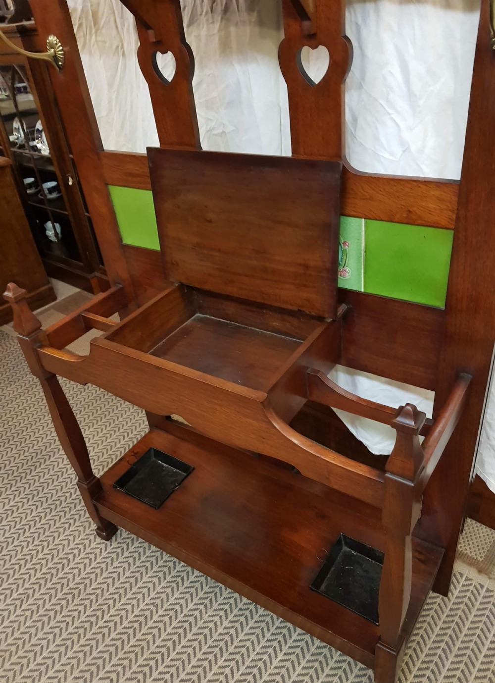 Arts and crafts style Walnut Hallstand. View XI