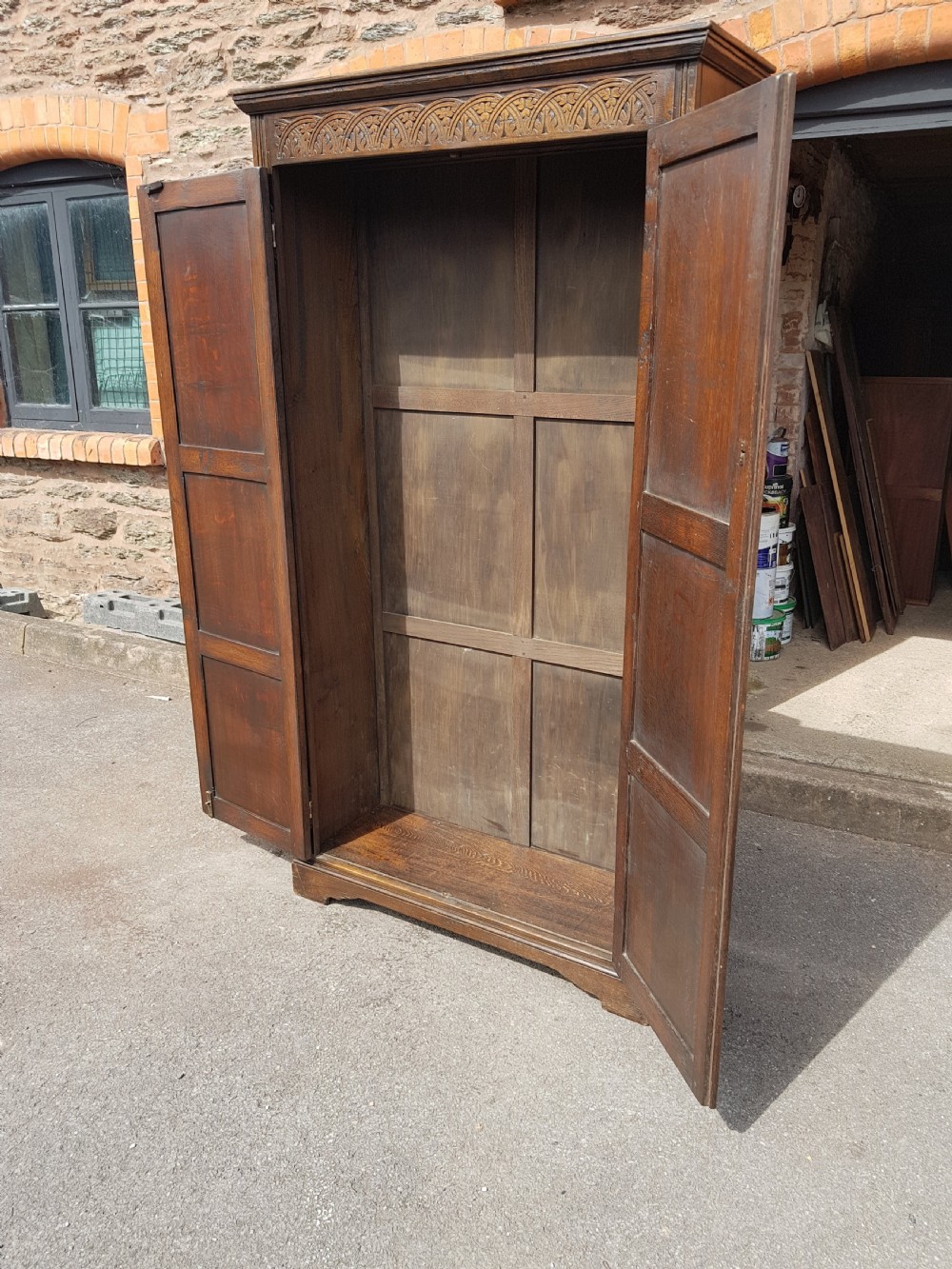 1920s Oak Period Style Hall Cupboard . View X