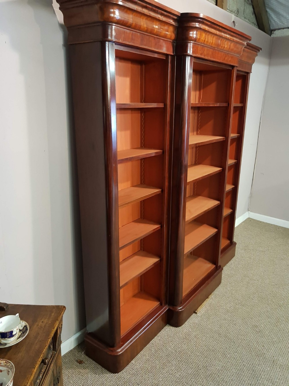 Victorian mahogany breakfront Bookcase.  View III