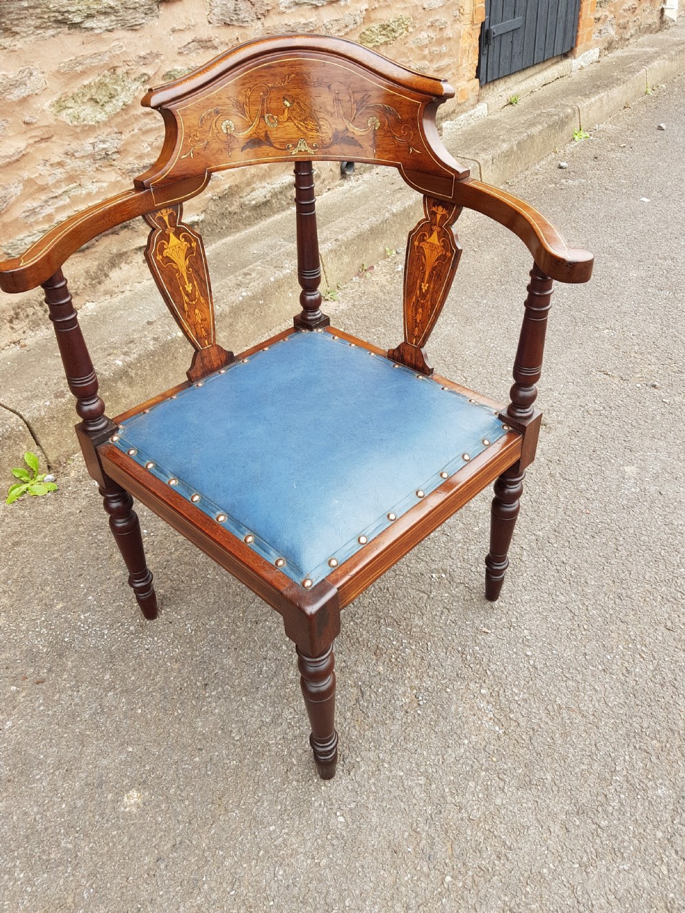 Edwardian Mahogany Inlaid Corner Chair . View II