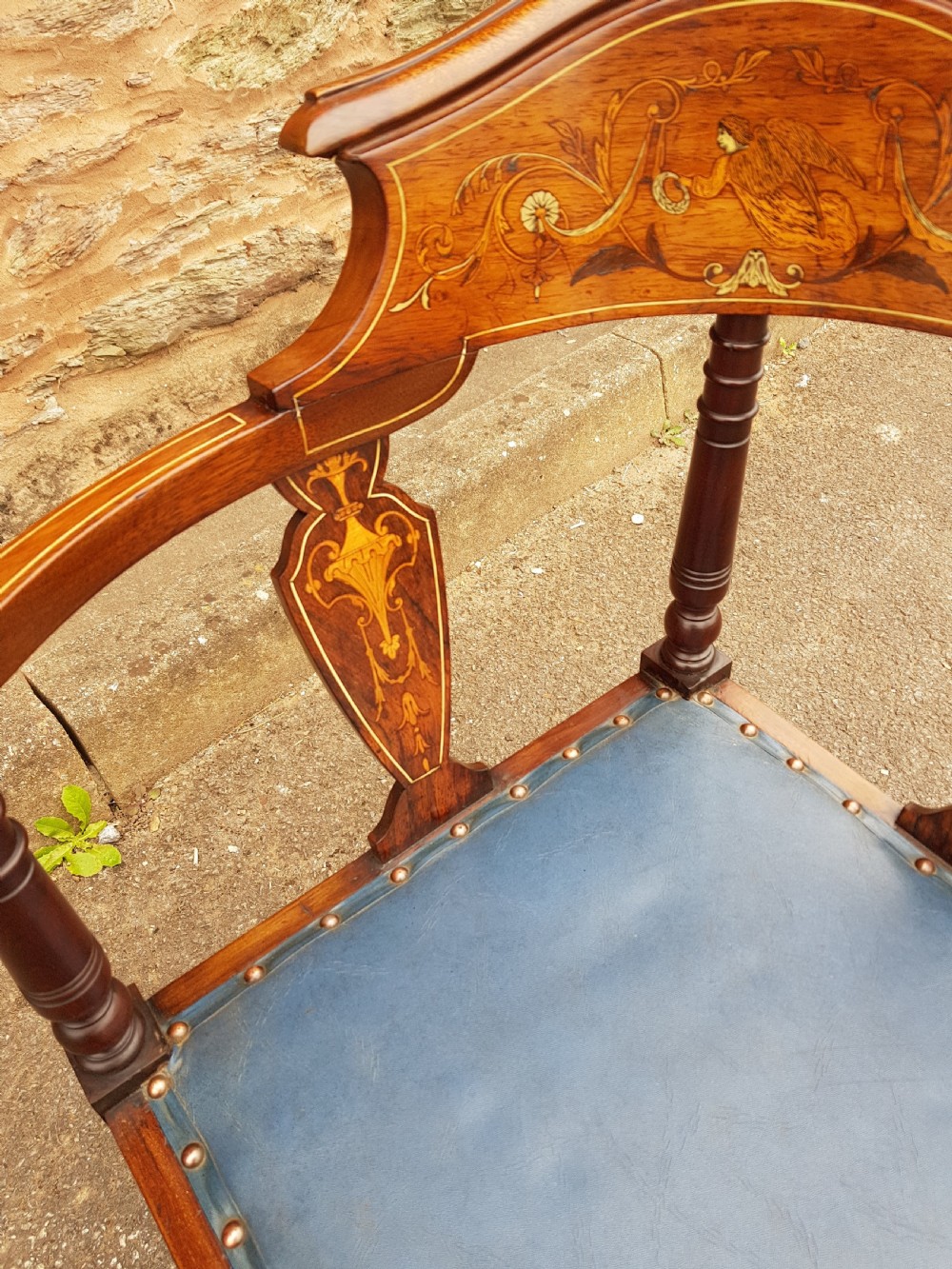 Edwardian Mahogany Inlaid Corner Chair . View III